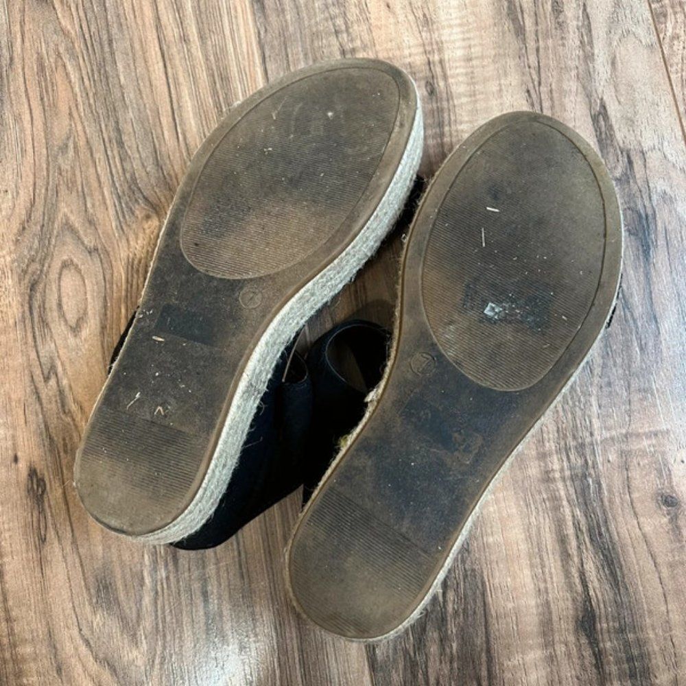 Black Two-Strap Espadrille Wedge Sandals - Picture 4 of 5